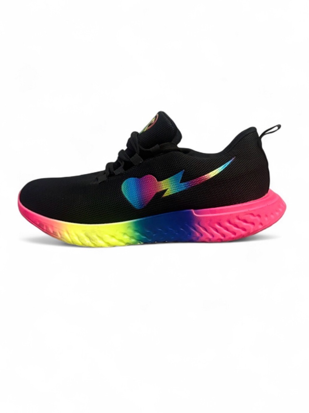 Women's Black Athletic Sneakers with Rainbow Accent